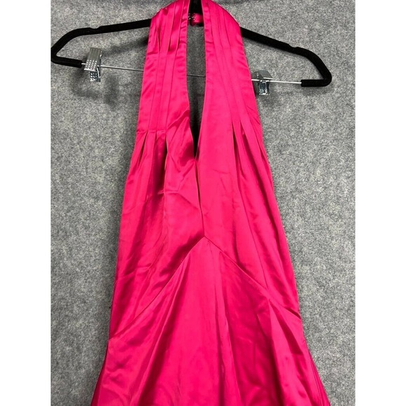Revolve Dress Women Small Pink Halterneck Satin Plunging V Neck Open Back Midi - Picture 3 of 8